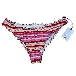 Shade & Shore Multicolor Ruffled High Leg Extra Cheeky Bikini Bottoms Small New